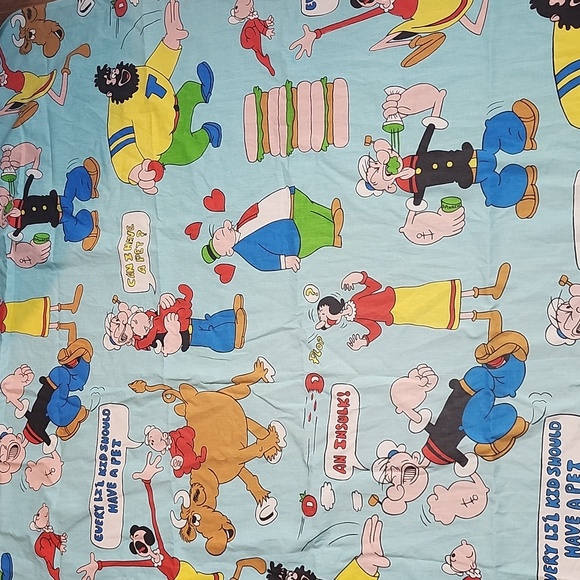 Vintage " Popeye The Sailor Man" Twin Flat Bed Sheet Fabric - Picture 2 of 11